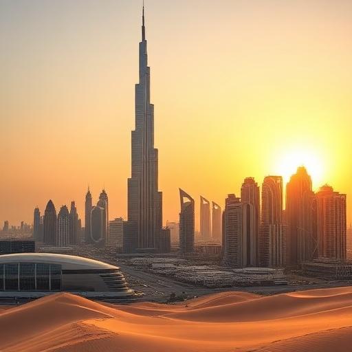 Dubai skyline at golden hour